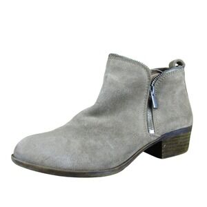 Lucky Brand Bartalino Women's 6.5 Taupe Suede‎ Booties Side-Zip Casual Low Heel